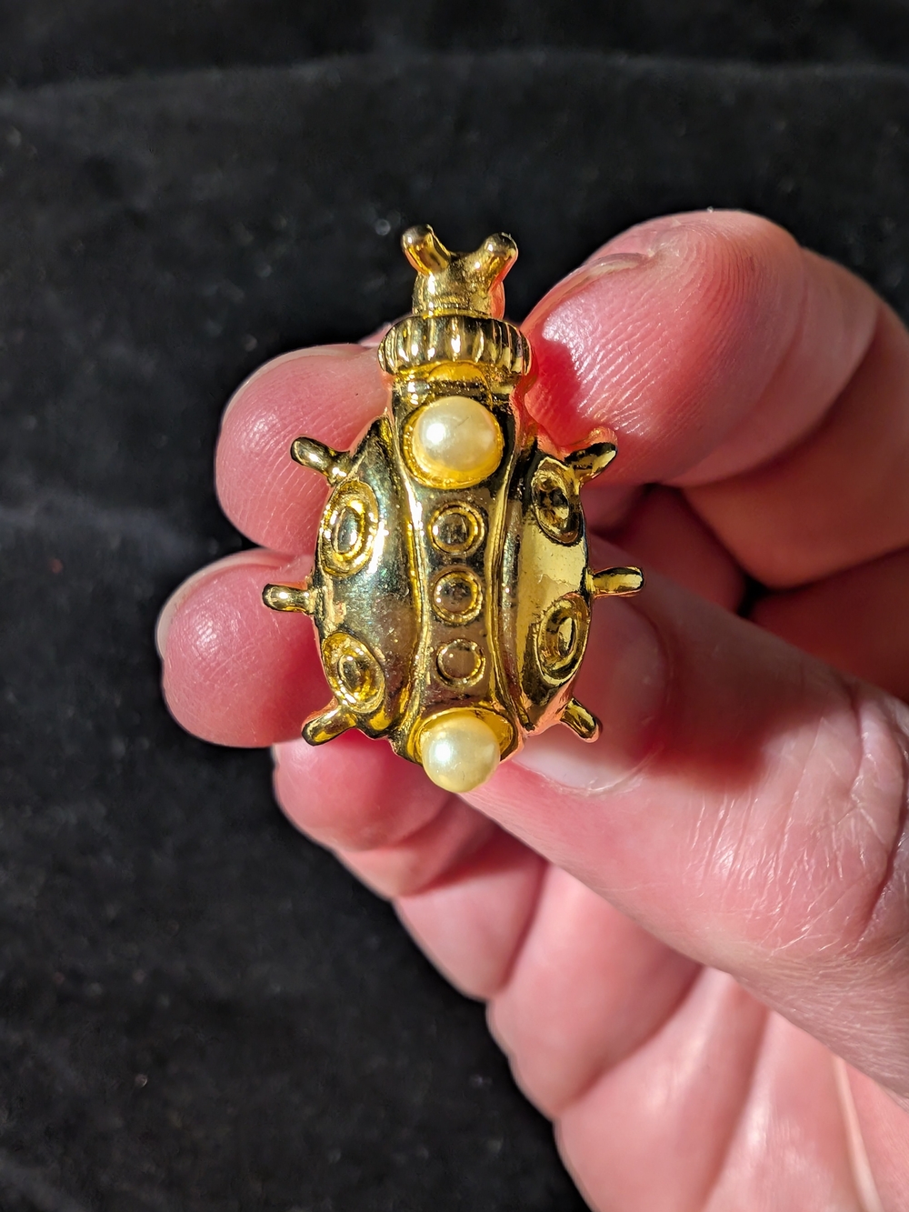 Gold-Tone Ladybug Brooch with Pearl Accents - Women's Jewelry